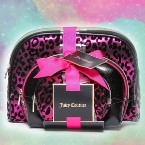 Juicy Couture 3 Piece Cosmetic Bag Set PinkLeopard